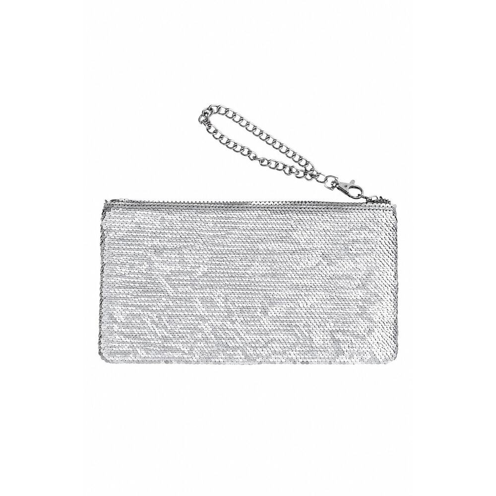Y2K Silver Sequin Clutch Wristlet Chain Bag Summer Party Vacation Evening Pouch